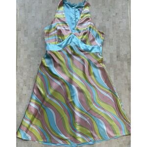 JANE STREET Vintage Y2K 100% Silk Multicolor Groovy Dress Size 12